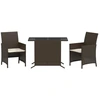 Image de vidaXL Ensemble Bistro 3 pièces avec coussins Marron Poly Rattan