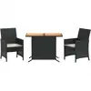 Image de vidaXL Ensemble Bistro 3 pièces avec coussins Noir Poly Rattan