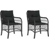 Image de vidaXL Chaises de jardin avec coussins 2 pcs. noir poly rotin