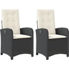 Image de vidaXL Fauteuil de jardin avec coussin 2 pcs. Réglable Noir Poly Rattan