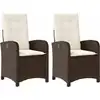 Image de vidaXL Fauteuil de jardin avec coussin 2 pcs. Réglable Marron Poly Rattan