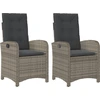 Image de vidaXL Fauteuil de jardin avec coussin 2 pcs. Réglable Gris Poly Rattan