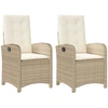Image de vidaXL Fauteuil de jardin avec coussin 2 pcs. Réglable Beige Poly Rattan