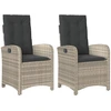 Image de vidaXL Fauteuil de jardin avec coussin 2 pcs. Réglable Gris clair Poly Rattan