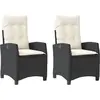 Image de vidaXL Fauteuil de jardin avec coussin 2 pcs. Réglable Noir Poly Rattan