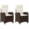 Image de vidaXL Fauteuil de jardin avec coussin 2 pcs. Réglable Marron Poly Rattan
