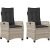 Image de vidaXL Fauteuil de jardin avec coussin 2 pcs. Réglable Gris clair Poly Rattan