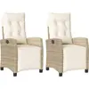 Image de vidaXL Fauteuil de jardin avec repose-pieds 2 pcs. Réglable Beige Poly Rattan
