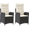Image de vidaXL Fauteuil de jardin avec coussin 2 pcs. Réglable Noir Poly Rattan