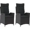 Image de vidaXL Fauteuil de jardin avec coussin 2 pcs. Réglable Noir Poly Rattan