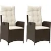 Image de vidaXL Fauteuil de jardin avec coussin 2 pcs. Réglable Marron Poly Rattan