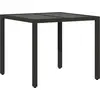 Image de vidaXL Table de jardin avec plateau en verre noir 90x90x75 cm Poly rotin