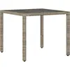 Image de vidaXL Table de jardin avec plateau en verre Gris 90x90x75 cm Poly rotin