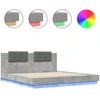 Image de vidaXL Cadre de lit avec tête de lit et lampes LED gris béton 200x200 cm
