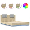 Image de vidaXL Cadre de lit avec tête de lit & lampes LED Chêne Sonoma 120x200 cm