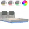 Image de vidaXL Cadre de lit avec t  te de lit et lampes LED Gris Sonoma 120x200cm
