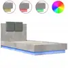 Image de vidaXL Cadre de lit avec tête de lit et lampes LED gris béton 100x200 cm
