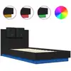 Image de vidaXL Cadre de lit avec tête de lit et lampes LED noir 75x190 cm