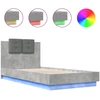 Image de vidaXL Cadre de lit avec tête de lit et lampes LED gris béton 75x190 cm