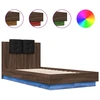 Image de vidaXL Cadre de lit avec tête de lit et lampes LED Chêne brun 75x190 cm