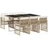 Image de vidaXL Ensemble de jardin 7 pièces avec coussins Beige Poly rotin