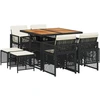 Image de vidaXL Salon de jardin 9 pièces avec coussins noir poly rotin