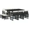 Image de vidaXL Ensemble de jardin 11 pièces avec coussins Noir Poly Rattan
