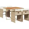 Image de vidaXL Salon de jardin 5 pièces avec coussins Beige Poly Rattan