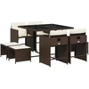 Image de vidaXL Salon de jardin 9 pi ¨ces avec coussins Marron Poly rotin
