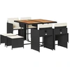 Image de vidaXL Salon de jardin 9 pièces avec coussins noir poly rotin
