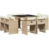 Image de vidaXL Salon de jardin 9 pièces avec coussins Beige Poly Rattan