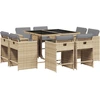Image de vidaXL Salon de jardin 9 pièces avec coussins Mélange beige Poly rotin