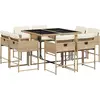 Image de vidaXL Salon de jardin 9 pièces avec coussins Beige Poly Rattan