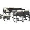 Image de vidaXL Salon de jardin 9 pièces avec coussins noir poly rotin