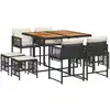 Image de vidaXL Salon de jardin 9 pièces avec coussins noir poly rotin
