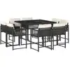 Image de vidaXL Salon de jardin 9 pièces avec coussins noir poly rotin