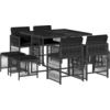 Image de vidaXL Salon de jardin 9 pièces avec coussins noir poly rotin