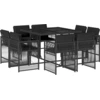 Image de vidaXL Salon de jardin 9 pièces avec coussins noir poly rotin