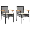 Image de vidaXL Chaises de jardin avec coussins 2 pcs. noir poly rotin acacia