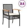 Image de vidaXL Chaises de jardin avec coussins 4 pcs. noir poly rotin acacia