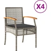 Image de vidaXL Chaises de jardin avec coussins 4 pcs. Gris Poly Rotin Acacia