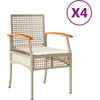 Image de vidaXL Chaises de jardin avec coussins 4 pcs. Beige Poly Rotin Acacia