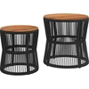 Image de vidaXL Tables d'appoint de jardin 2 pcs. avec plateau en bois noir Poly rotin