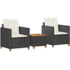 Image de vidaXL Ensemble Bistro 3 pièces avec coussins Noir Poly Rotin Acacia