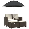 Image de vidaXL Canapé de jardin 2 places parasol et pouf brun poly rotin