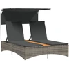 Image de vidaXL Bain de soleil double avec toit et coussins Gris Poly Rattan
