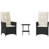 Image de vidaXL Ensemble Bistro 3 pièces avec coussins Noir Poly Rattan