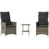 Image de vidaXL Ensemble Bistro 3 pièces avec coussins Gris Poly Rattan