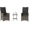 Image de vidaXL Ensemble Bistro 3 pièces avec coussins Gris Poly Rattan