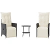 Image de vidaXL Ensemble Bistro 3 pièces avec coussins Noir Poly Rattan